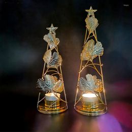 Candle Holders Gold Christmas-Tea Light Xmas Tree Candlestick With Apricot Leaves For Home Table Centerpiece Decorations KXRE