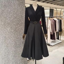 Casual Dresses Fashion High-end Business Suit Dress 2023 Spring And Autumn Elegant French Design High Waist Slim Office Lady Black