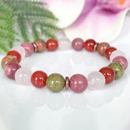 MG1917 8 MM Unakite Jasper 3A Grade Rhodonite Carnelian Madagascar Rose Quartz Bracelet Womens Chakra Wrist Mala Yoga Jewelry