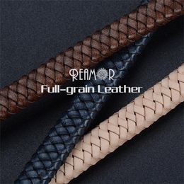 Polish REAMOR 1M 12*6mm Good Flexibility Genuine Braided Leather Rope Cowhide Leather Cord For Bracelets DIY Jewelry Making Findings