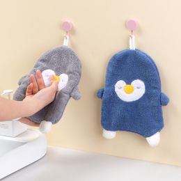 Cute Penguin Hand Towel For Child Coral Fleece Cartoon Absorbent Hanging Towel Children Hand Towels Bathroom Supplies Decor