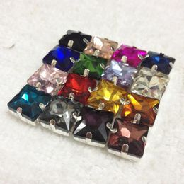 Crystal TopStone Princess Square Glass Crystal sew on claw rhinestone High quality 8 10 12 14 mm sewon beads dress jewelry making