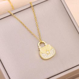 Pendant Necklaces Light Luxury Micro Inlay Bag Necklace For Women Design Sense Female Stainless Steel Jewelry Lady Fashion Neck Chain