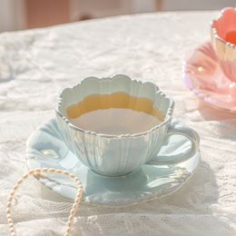 Tumblers 240ml Petal Ceramic Cup Coffee and Saucer Afternoon Tea Cups Milk Mug Mugs Teacup Drinkware 230520