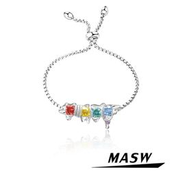 Bangle MASW Trendy Jewelry Colorful AAA Zircon Charm Bracelet Hot Sale Luxury Design One Layer Chain Bracelet For Women Girl Gifts