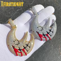 Necklaces Iced Out Bling Big CZ Moon Mouth Pendant Necklace Silver Color Cubic Zircon Red Dripping Lips Charm Hip Hop Men Women Jewelry