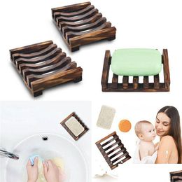 Soap Dishes Wood Hollow Rack Natural Bamboo Tray Holder Sink Deck Bathtub Shower Toilet Drop Delivery Home Garden Bath Bathroom Acces Dhhsb