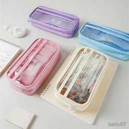 Cosmetic Bags Cases Transparent Pencil Case Pen Bag Simple Design Multi Layer Storage Pouch for Stationery Cosmetic Organiser