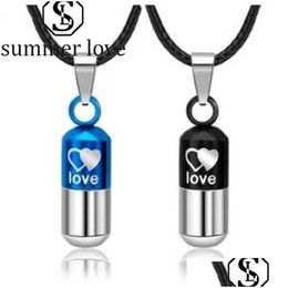 Pendant Necklaces Capse Pill Necklace Classic Couple Space Stainless Steel Leather Valentines Day Gift Drop Delivery Jewellery Pendants Dhzde