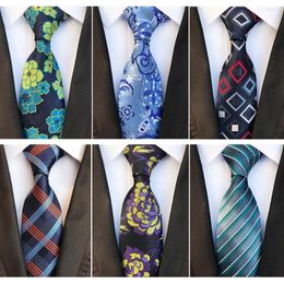 Bow Ties RBOCOMens Silk Tie 8cm Fashion Floral Plaid Necktie Striped Blue Yellow Green For Men Business Wedding Accessories