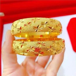 Bangle Wedding Bangle Yellow Gold Filled Carved Stars Women's Hand Bracelets Bridal Fashion Jewelry Gift