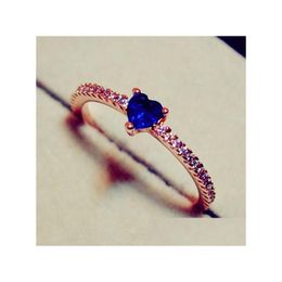 Solitaire Ring Fashion Blue Diamond For Women Plated Rose Gold Sier Party Finger Engagement Jewellery Drop Delivery Dhyvi