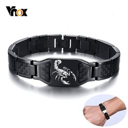 Bangle Vnox Personalize Mens Stylish Scorpion Cross Shield Images Chain Bracelets with Unique Carbon Fiber Custom Jewelry Gifts for Him