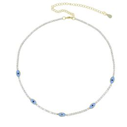 Necklaces Luxury Short Sparking Cz Tennis Chain Chocker Necklace with Blue Evil Eye Charm Necklaces Fashion Women Collar Jewellery Femme