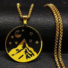 Pendant Necklaces Fashion Mountain Stainless Steel For Men Black Gold Colour Statement Necklace Jewellery Acero Inoxidable N18783S08