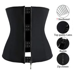 Women's Shapers Latex Waist Trainer Body Shaper Corset Women Binders Zipper 7 Steel Boned Hook Shapewear Modelling Strap Colombian Girdle She