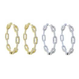 Earrings Top Quality Micro Paved Paper Clip Link Chain Band Huggie Hoop Earring For Women