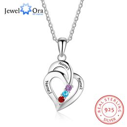 Necklaces JewelOra 925 Sterling Silver Personalized Mothers Necklace with 3 Birthstones Romantic Engrave Name Heart Pendants Gifts for Her