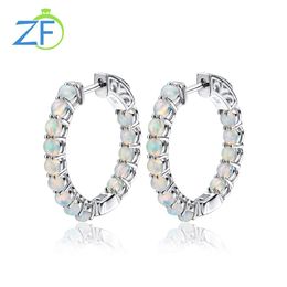 Earrings GZ ZONGFA Genuine 925 Sterling Silver Clip Earring for Women 2.5 Carats Natural Opal Cabochon Cut Colourful Opal Fine Jewellery