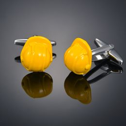 Fashion construction site yellow safety helmet Cufflinks French long sleeve shirt sleeve nail shirt accessories Cufflinks