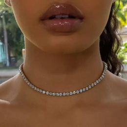 Necklaces Iced Out 4mm Cz Stone Paved Tennis Chain Choker Necklace for Women Men Hip Hop Jewelry Plated Gold Silver Color Drop Ship