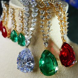 Sets KQDANCE Tear Drop Lab Emerald Green Ruby Red White Zirconia Diamond Earrings And Necklace Two Piece Bride Jewellery Set Wedding