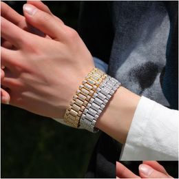 Watch Bands 18Mm Wide Street Punk Tide Band Bracelet Micro Paved Cubic Zirconia Bling Fl Diamond Iced Out Gold Sier Link Chain Drop Dhzmk