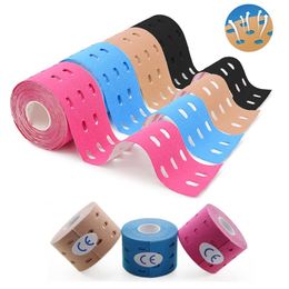 Knee Pads Elbow & 5-Pack Kinesiology Tape Set With Hole Extra Breathable Porous Elastic Sport Athletic For Muscle Support Strain