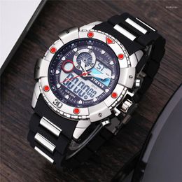 Wristwatches 2023 Multifunction Sports Watches Stryve Led Analog Clock Military Big Dial Dual Display Quartz Digital Men Watch