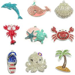 Ciondoli 10 pezzi/borsa Tema oceano/Conchiglia/Delfino/Aragosta/Granchio/Balena/Calamari/Albero/Pantofola... Ciondolo estivo per design estivo di collane per bambini