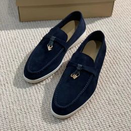 Summer charms embellished walk suede casual shoes genuine leather on flats men and women flat dress shoes factory footwear