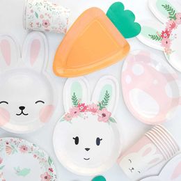 Disposable Dinnerware Baby Shower Girl 1st Birthday Decorations Tableware Easter Eggs Rabbit Carrot Plates Cups Happy Party Supplies Z0520