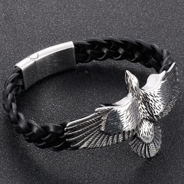 Bangle Punk Eagle Shaped Leather Wrap Bracelet for Men Solid Stainless Steel Men's Jewellery Accessories With Magnet Clasp Engraveable