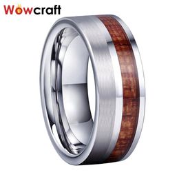 Rings 8mm Pip Cut Wood Inlay Tungsten Carbide Ring Men Wedding Band Polished Shiny Comfort Fit Modern for Women Engagement Ring