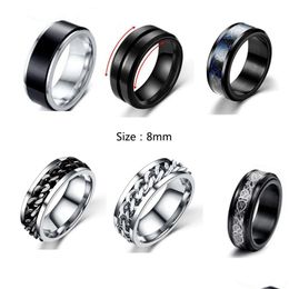 Band Rings 6Mm 8Mm Stainless Steel Chain Rotating Ring Personalized Anti Anxiety Fidget For Women Men Trendy Jewelry Gift Black Sliv Dhra9