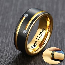 Rings Vnox Free Custom Name Ring for Men Black Tungsten Carbide Wedding Band with Gold Colour Lines AAA CZ Stones Gent Anel