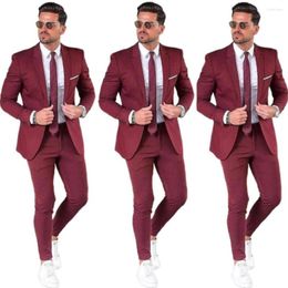 Men's Suits Notched Lapel Custom Burgundy Men Suit Blazers For Party Prom Elegant 2 Pieces Jacket Pants Groom Wedding Mens Tuxedos