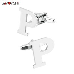 SAVOYSHI Fashion Letter P Cufflinks For Mens Shirt Accessories High Quality Brand Silver Plated Cuff links Business Gift Jewellery