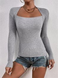 Women's Sweaters 2023 Autumn And Winter Women's Decoration Body Square Neck Pullover Long Sleeve Solid Colour Knitted Bottoming Shirt