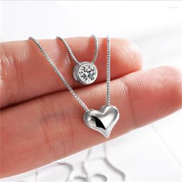 Chains Two Layer Heart White Sapphite Pendant 18k Silver Plated Necklace Womens Wedding Jewellery