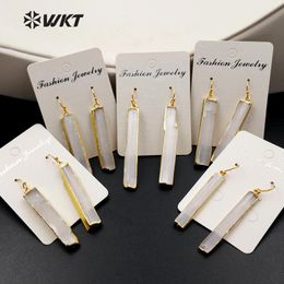 Knot WTE341 Wholesale natural gold edge selenite crystal blade earrings fashion elongated white selenite crystal wand earrings