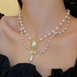 Pendant Necklaces French Aesthetics Vintage Pearl Beaded Tassel Necklace For Women Bridal Wedding Temperament Fashion Coquette Choker