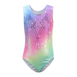 Dancewear Girls' Rainbow Gradient Color Ballet Leotard Sleeveless Elastic Slim Dancewear Gymnastics Athletic Outfit Kids 5-14 Years 230520