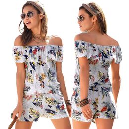 Womens Jumpsuits Rompers Sexy off Shoulder short Sleeve jumpsuit women romper summer lady Print floral shorts beach ruffles bodysuit overalls 230520