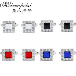 Novelty Cufflink For Mens High Quality Blue Red Zircon Cuff Links Fashion French Shirt Crystal Cuff Button spinki mankietu