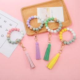 Keychains Wood Beads Keychain Bracelet Tassel Pendant Keyring For Women Colourful Round Charms Wholesale Trend 2023