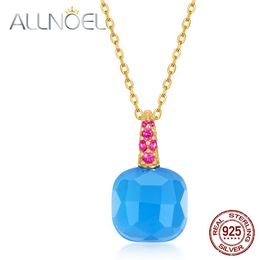 Necklaces ALLNOEL 925 Sterling Silver Necklace For Women Blue Agate Corundum Necklace Pendant Wedding Fine Jewelry 2022 New Trend Gift