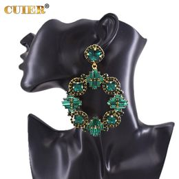 Knot CuiEr 9.5cm Elegant Emerald Gemstone Women Earrings All Glass Crystal Top shiny Bridal Rhinestones Jewelry champagne Gold