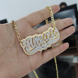 Necklaces 2021 Custom Necklace Double Gold plated Nameplate 3D Necklace Personalized Necklaces Name with Heart Shaped Cuban Chain Necklace