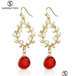 Dangle Chandelier Fashion Olive Leaf Earring For Women Gold Plating Tree Branches Hook Wedding Jewellery Gift Drop Delivery Earrings Dhokq